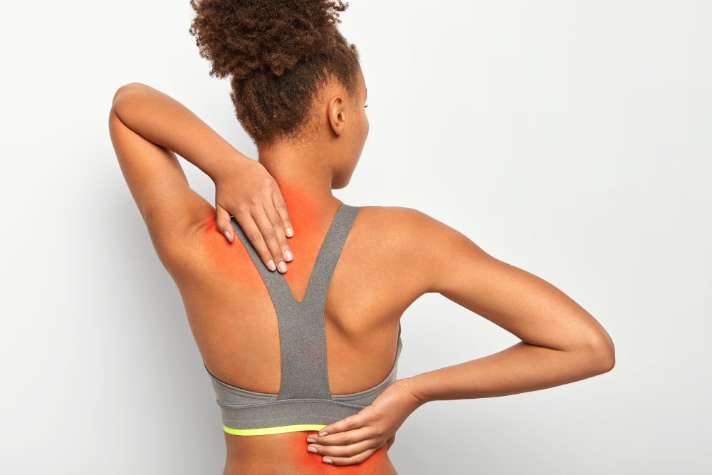 Back muscles highlighted to show spasm location