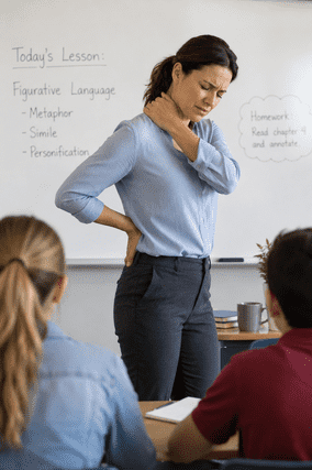 San Diego teacher experiencing neck and back pain from classroom work